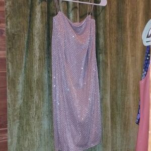 Silver Sequin Strapless Dress